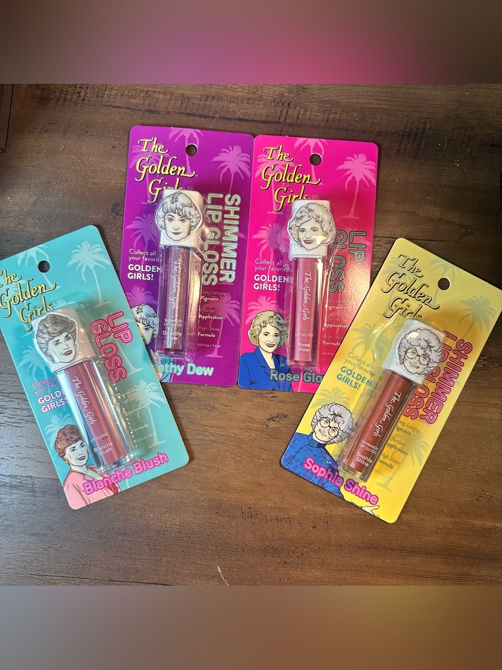 Golden Girls Lip Gloss Set of 4 ~Blanche Rose Dorothy Sophia~ NEW Sealed